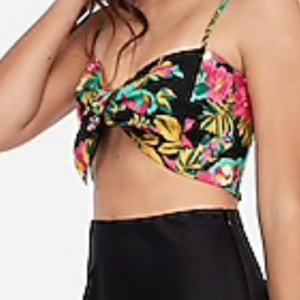 Express Tie-Front Floral Crop Top - Picture 2 of 2